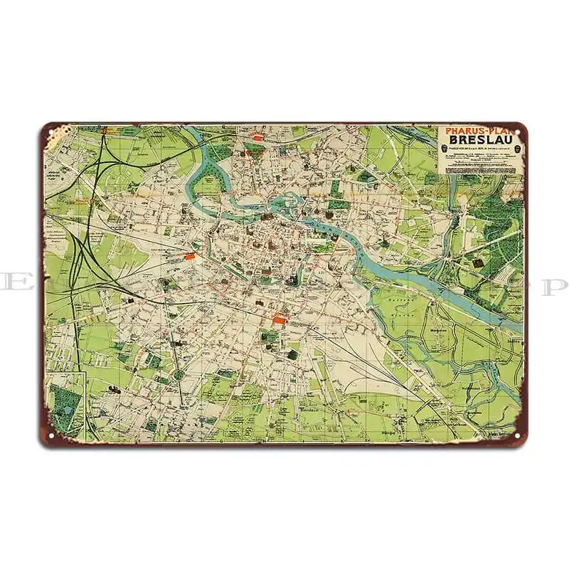 Póster de placa de Metal Bravuramedia Vintage Map Of Wroclaw Poland 1910, decoración de pared de hierro para crear cocina, cartel de estaño