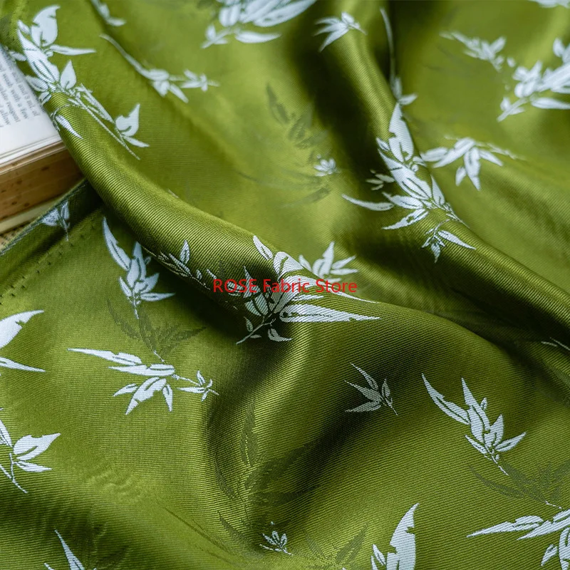 1 metro estilo chino hoja de bambú verde tela Jacquard traje vestido chaleco bolsita tela de costura Diy