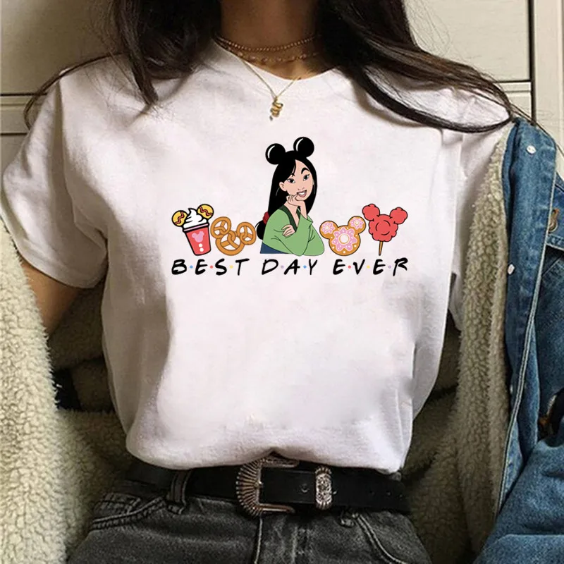 Disney Harajuku Best Day Ever Womens T-Shirt Princess Sumerian Clothing Short Sleeve T-Shirt Women's Cotton Top