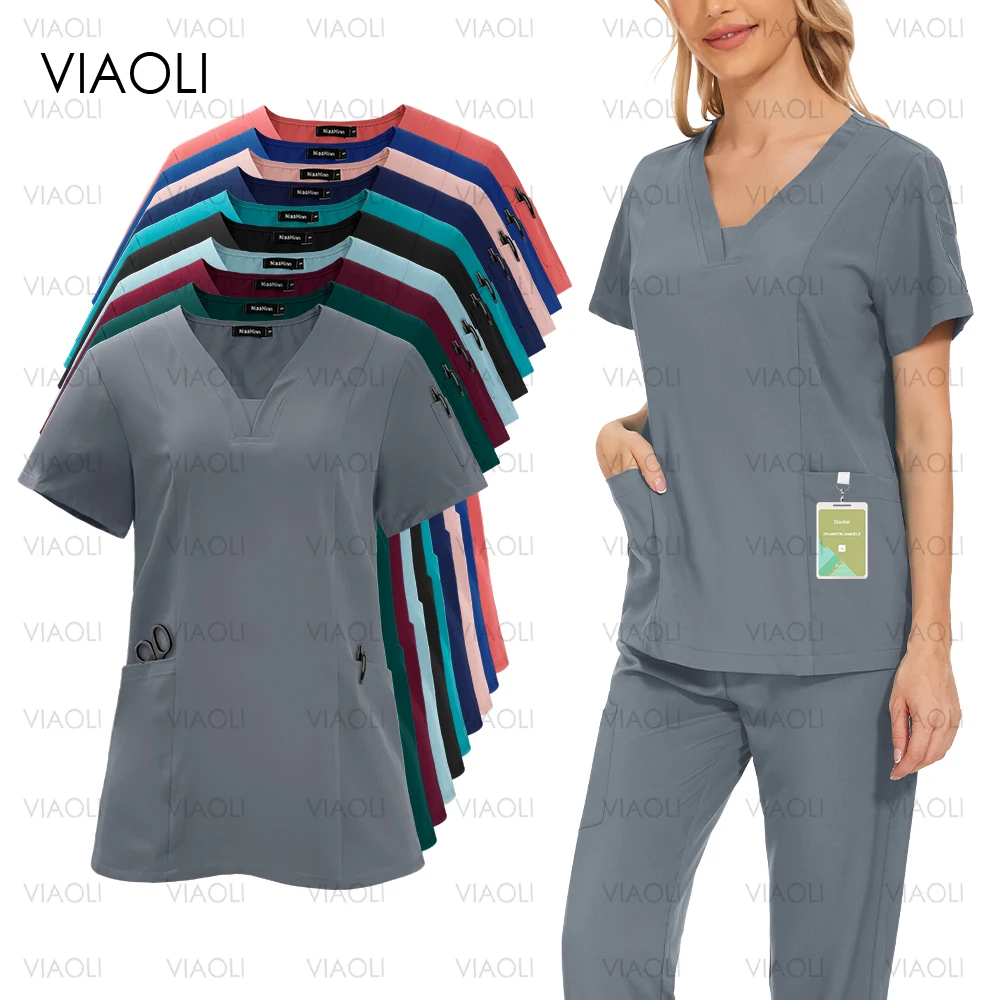 

Multicolor Beautician Lab Workwear Solid Color Clinical Work Set Medical Nursing Uniforms Pet Clinic Scrub Uniform Nurse Clothes