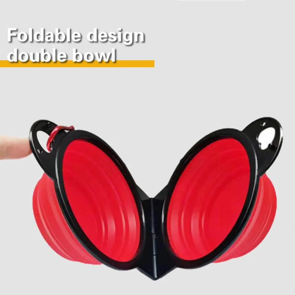 Collapsible Pet Double Bowl Portable Non-slip Food Grade Anti-slip Travel Dog Cat Food Water Feeding Bowl Feeder Dish Pet Suppli