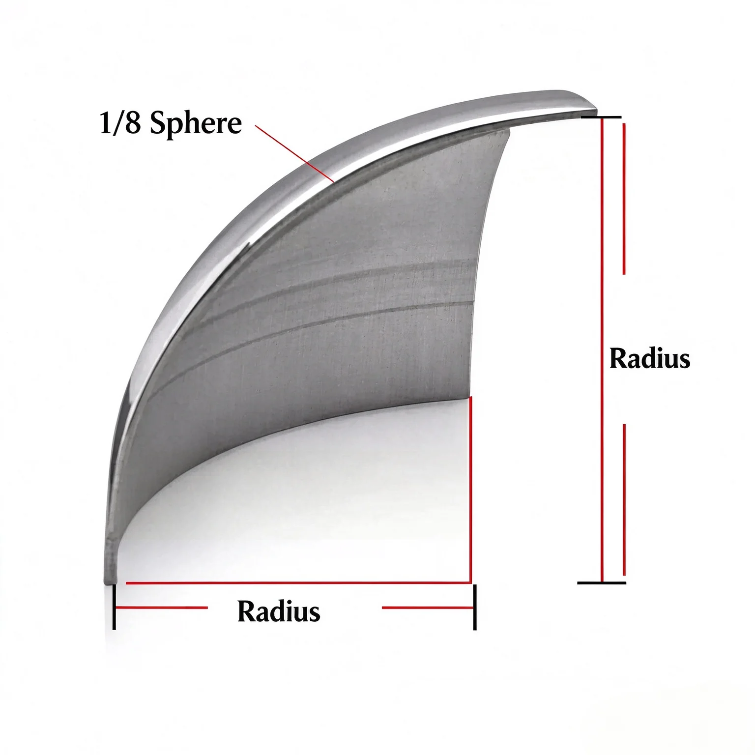 201 Stainless Steel 1/8 Sphere, 1.5mm Wall Thickness, Radius 38-200mm, Mirror Polished Metal Eighth Ball for Art Sculpture Decor