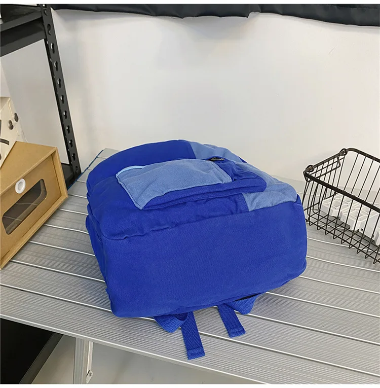 Contrast Color Block Canvas Backpack Large Capacity Casual School Travel Rucksack for Student Daily Use