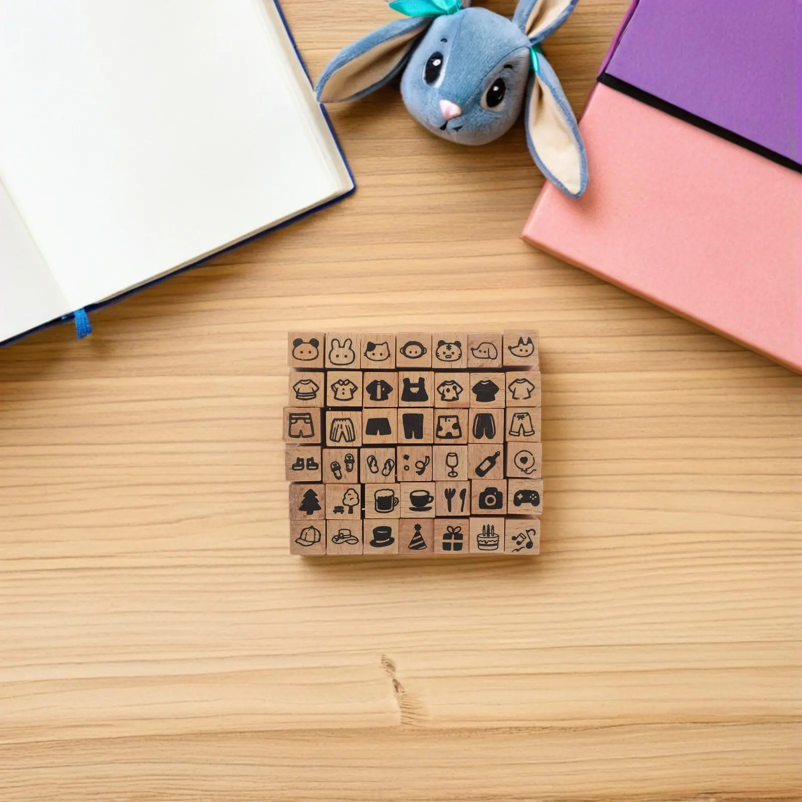 

42Pcs Animal Party Stamps Mini Wood Rubber Stamp Set Cute Kawaii Designs for Card Making Scrapbooking Journaling Craft Supplies