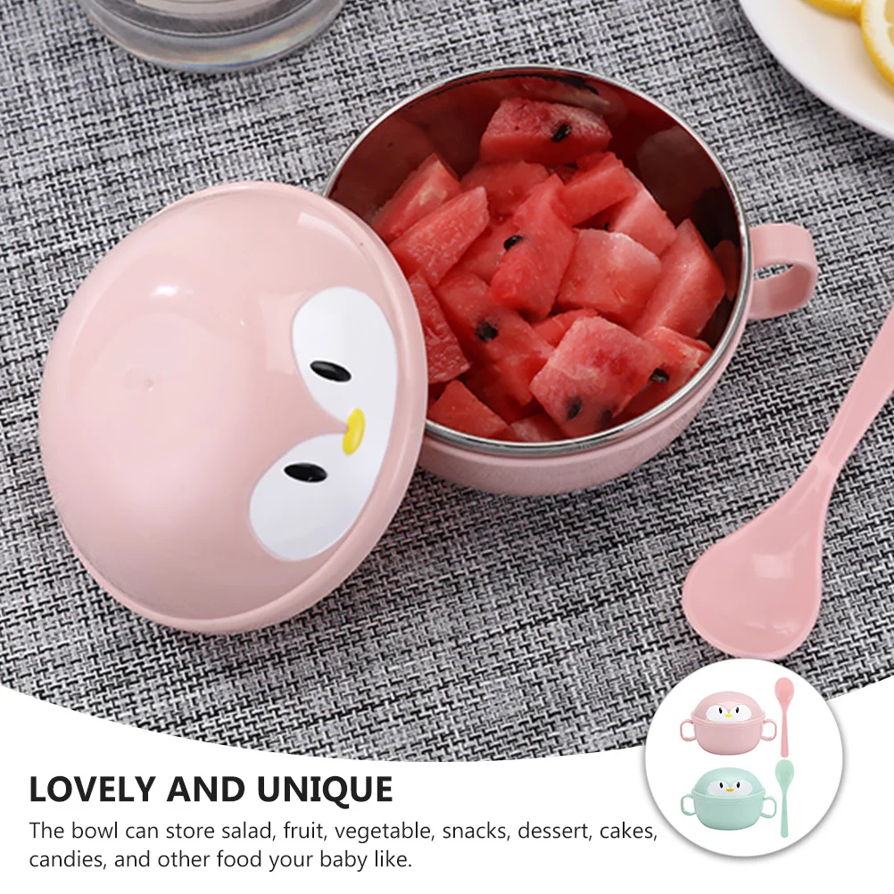 

2Sets Baby Bowls with Spoons Penguin Shape Insulation Stainless Steel Food Bowls Portable Baby Food Server Children Tableware