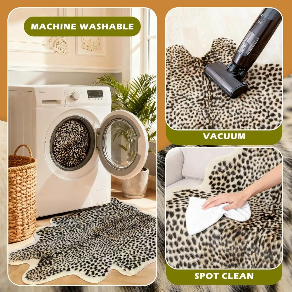 سجادة كبيرة من جلد البقر الصناعي بطباعة الفهد على شكل حيوان الفهد لغرفة النوم وغرفة المعيشة وديكور المنزل والمكتب #5