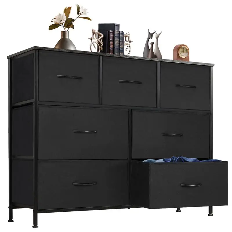 

Organizer Storage, Chest Fabric Bins, Long Dresser with Wood Top for Bedroom, Closet, Entryway, 7-Drawers dressers