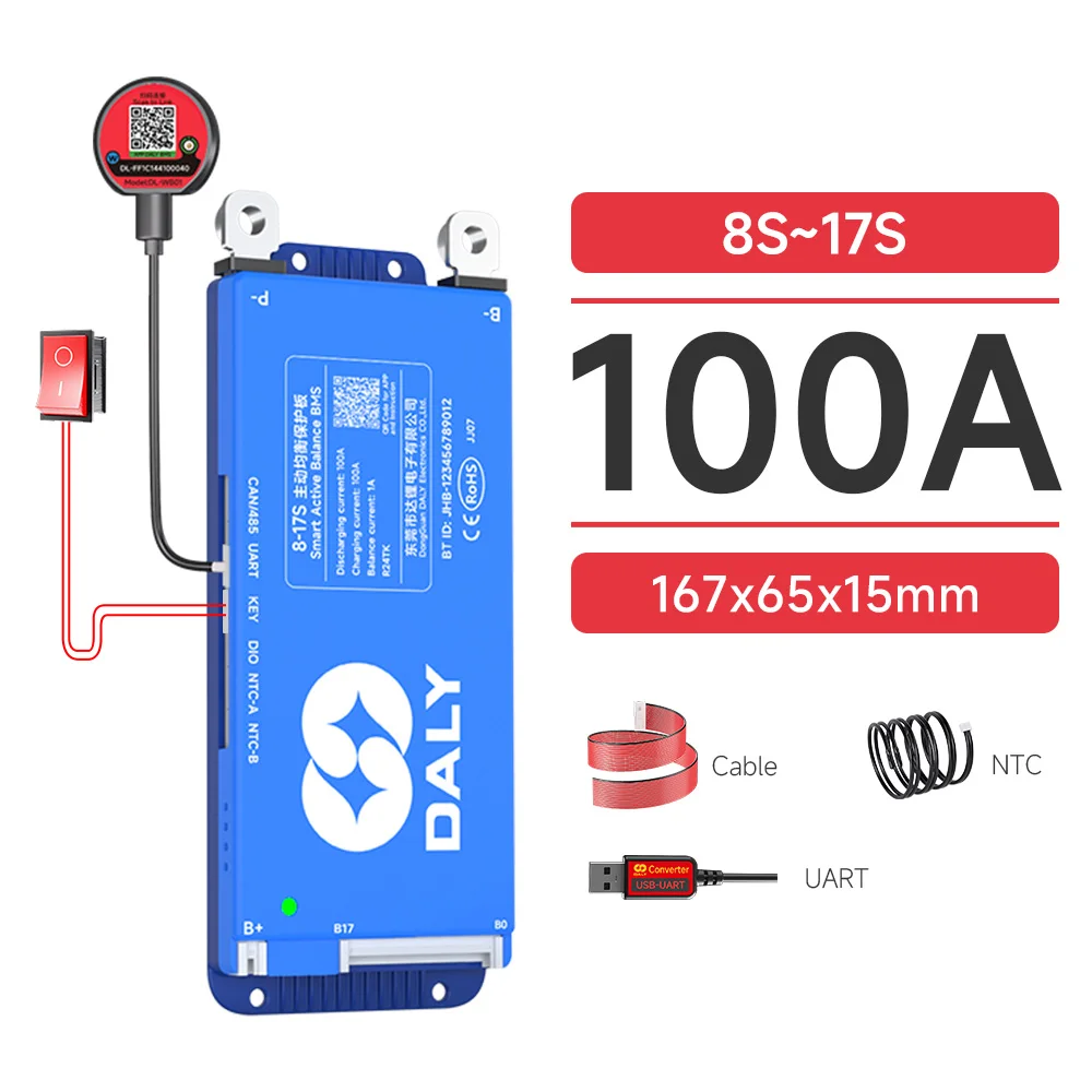 Daly Smart Active BMS 4S LiFePO4 8S 24V 16S 100A 150A 40A 60A 200A 12V 48V LiFePO4 1A Actieve Balancer met UART RS485 wifi-sleutel