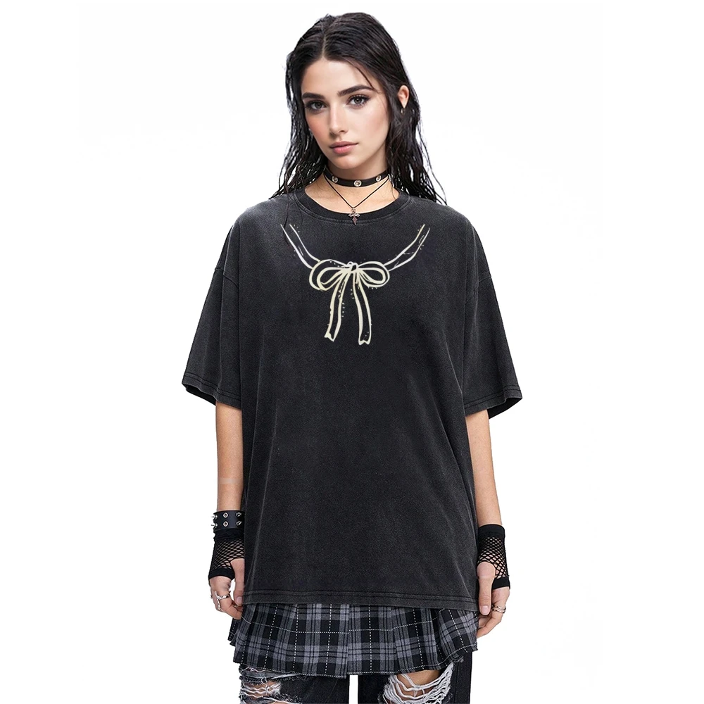 Summer America Style T-Shirt Harajuku Street Wear O Neck Short Sleeve Washed Graphic Tees Y2k Clothes Women Clothing