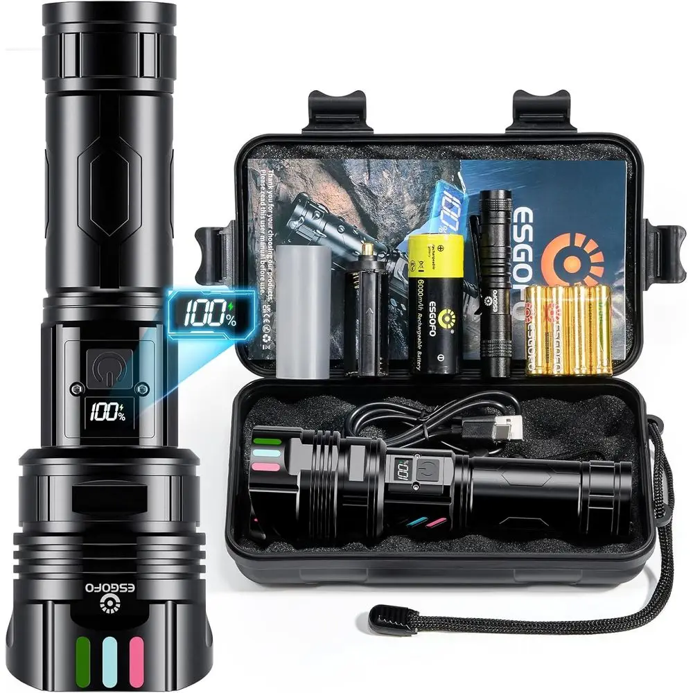 

Суперяркий перезаряжаемый светодиодный фонарь 10000 люмен, длительное время работы до 10 часов, цифровой ЖК-дисплей, USB-зарядка, регулируемая яркость