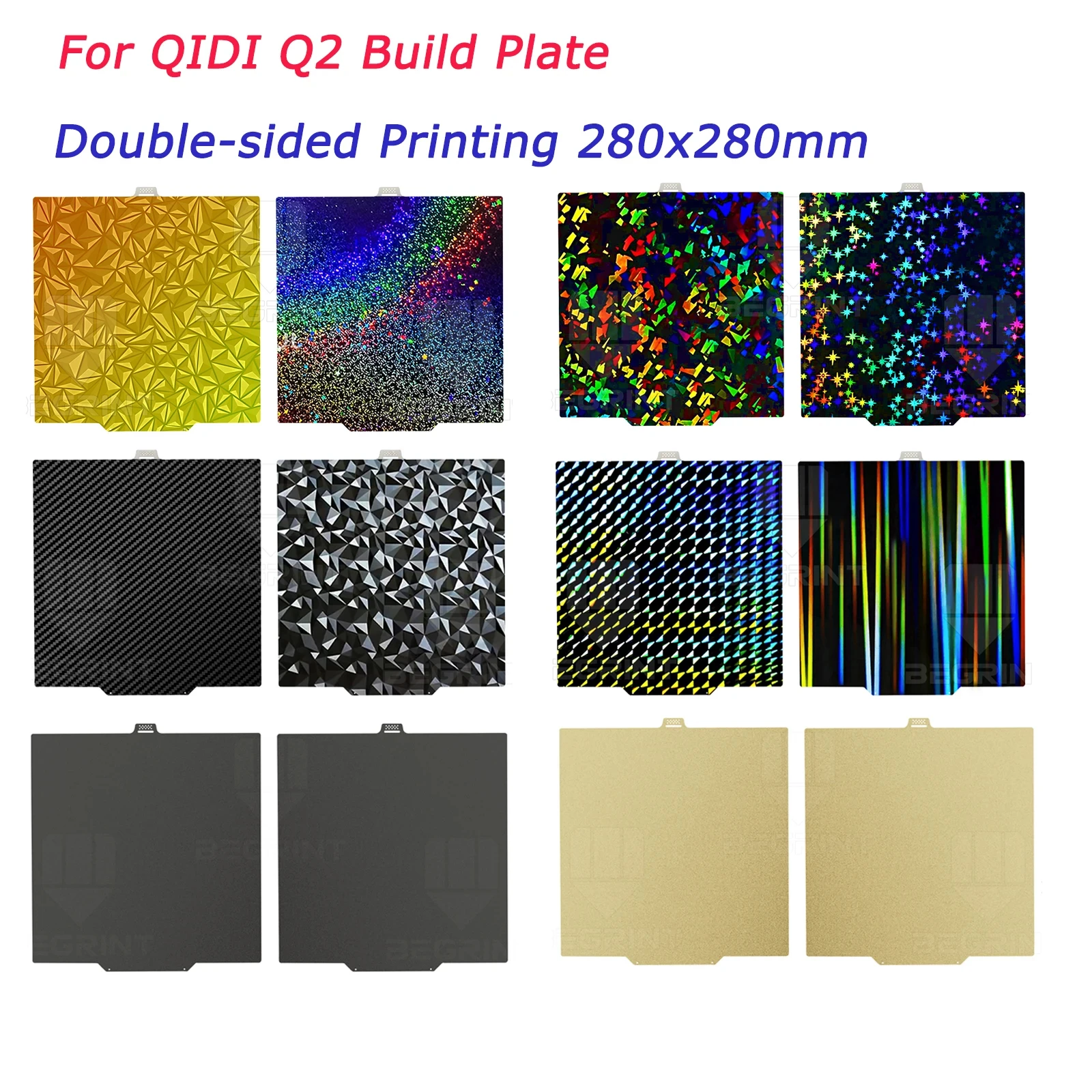 

For QIDI Q2 Q2 Combo 3D Printer Build Plate Heat Bed Double Side PEO PET PEI Powder Coated Spring Steel Sheet 280x280mm Bed
