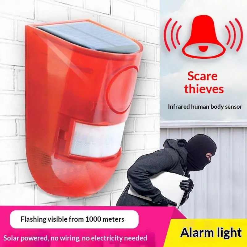 Waterproof Solar Powered Alarm Light Infrared Motion Detection Siren Strobe Animal Deterrence Home Garden Farm Security System