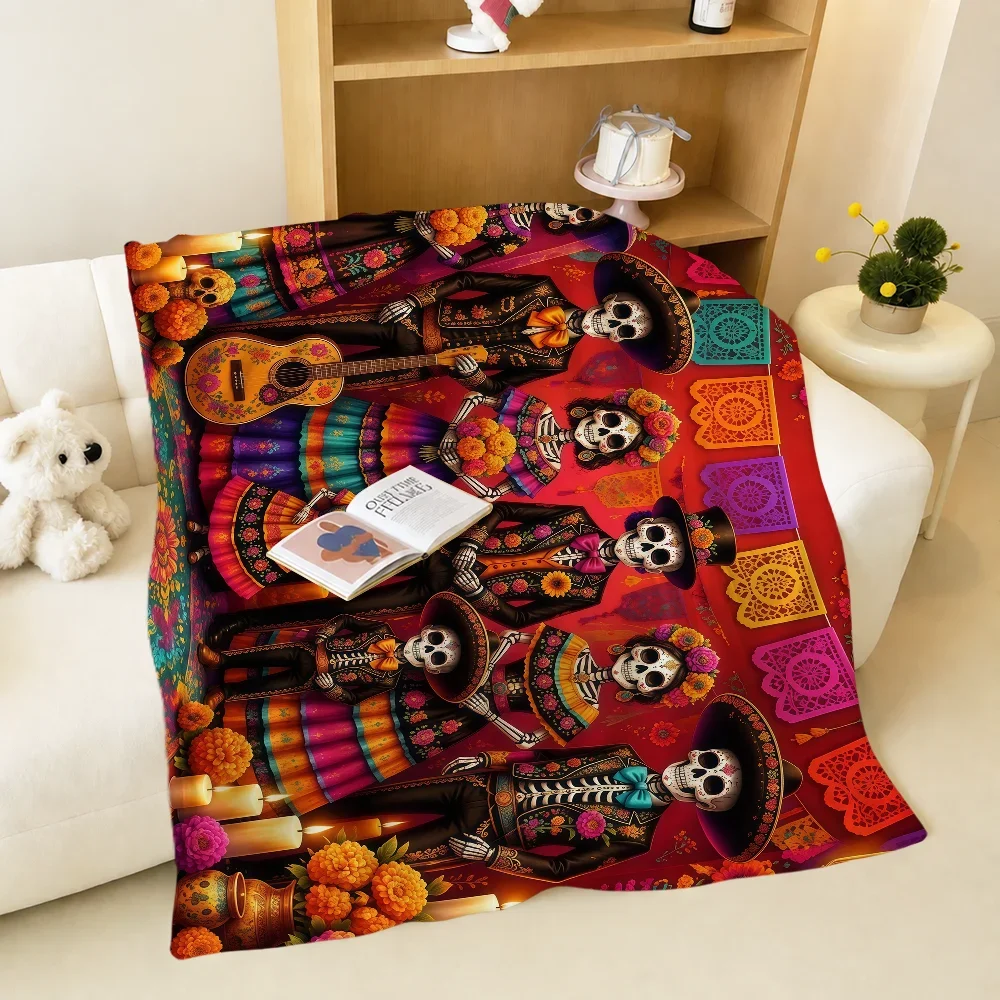 Mexican Day Muertos Dead Skull Family Warm Soft Plush Blanket For Sofa Living Room Nap Home Bedroom Travel Gift Flannel Hogar