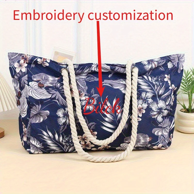 

Холщовая пляжная сумка по индивидуальному заказу с именем, дорожная сумка для хранения, ручная сумка из плотного хлопка для покупок, экологически чистая сумкаSt orage Bag