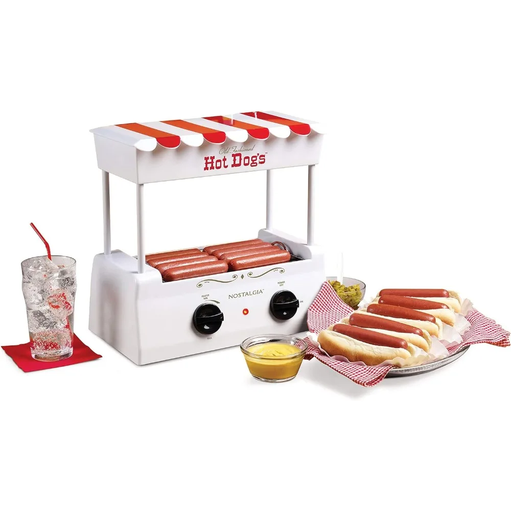 Countertop Hot Dog Warmer 8 Regular Sized, 4 Foot Long and 6 Bun Capacity, Stainless Steel Rollers, Perfect for Breakfast