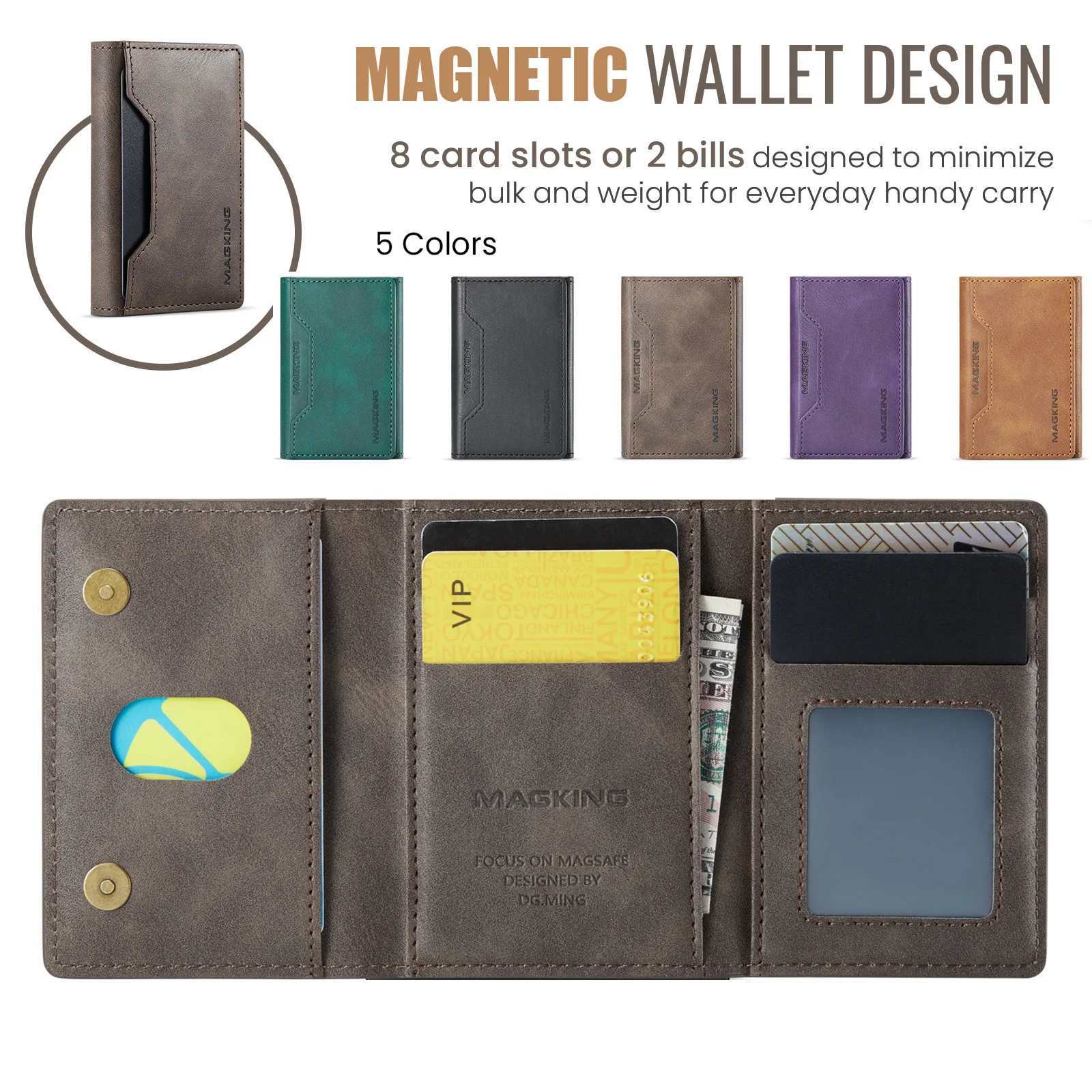 MAGKING Fashion Short Strong Magnetic Premium Leather Wallet Men\'s Coin Cash Cards Holder Women\'s Foldable Mini Wallet Purse