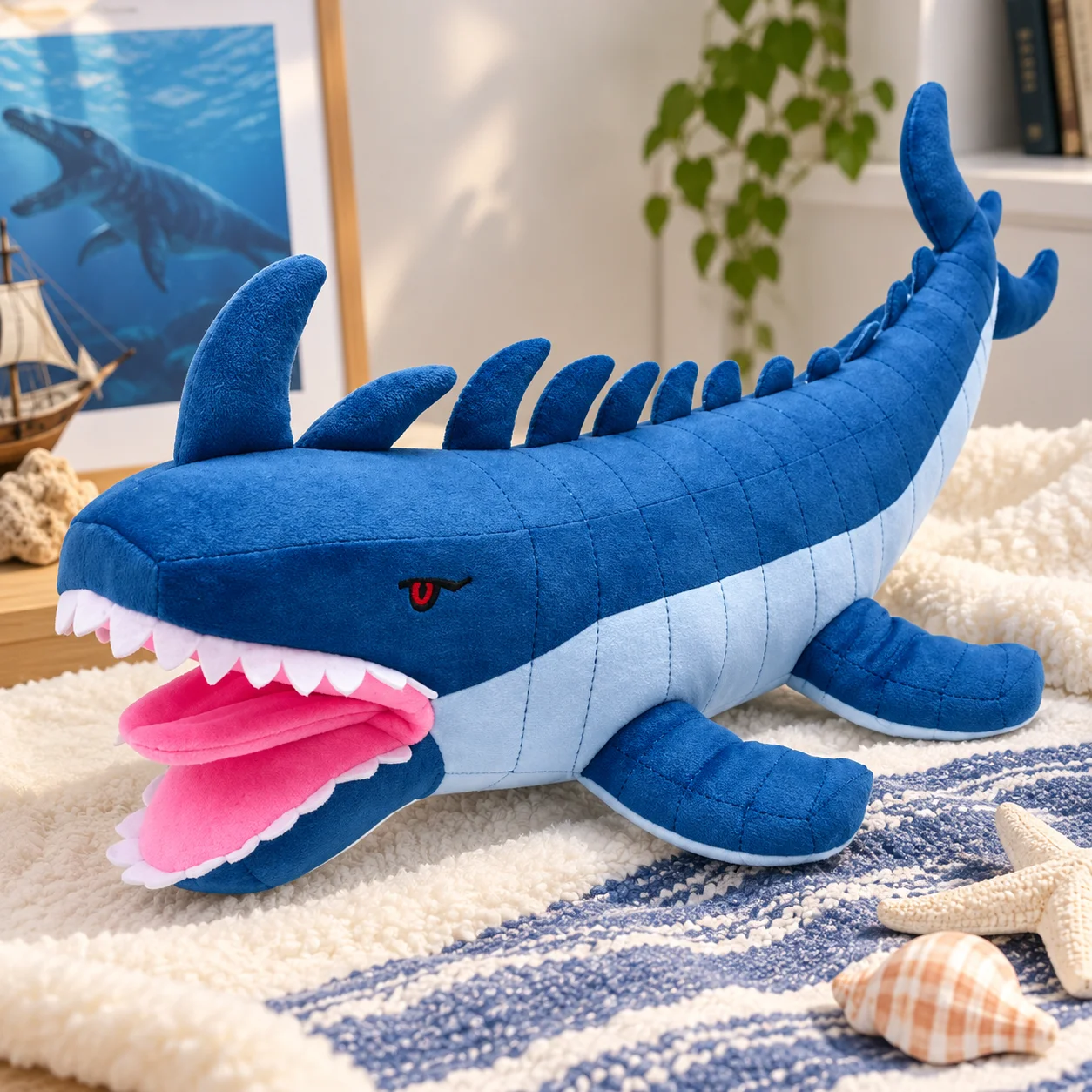 Stuffed Mosasauruses Plush Toy Open Mouth Sea Dinosaur Animal Plushie Soft Collectible Home Decor Gift Birthday Christmas Gift