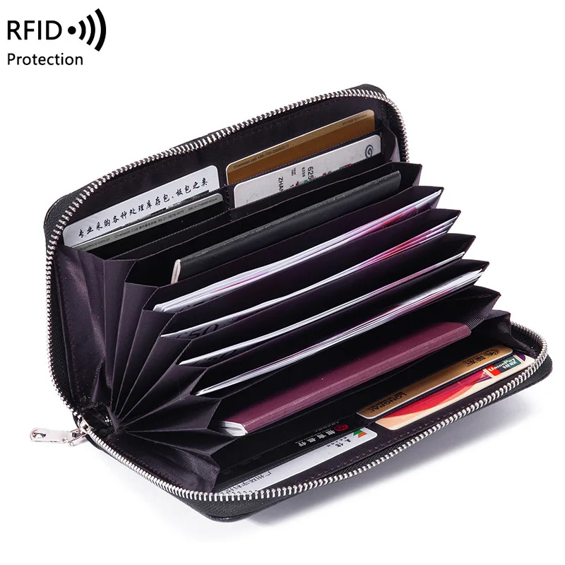 

RFID Passport Bag Zipper Long Passbook Bag Multi-functional Certificate Bag Large Capacity Handheld Bag Credit Card Holder