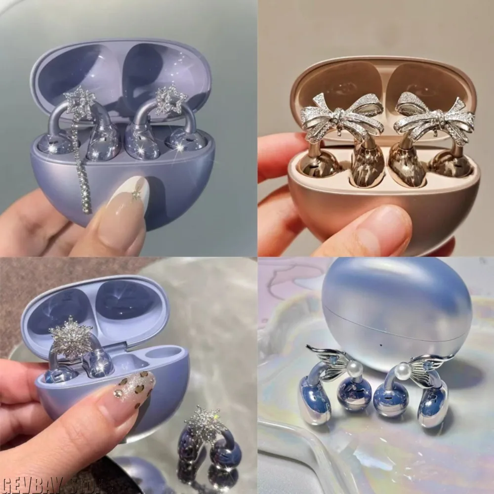 1 Pair Freeclip Earphone Clips, Star Bow Buckle Niche Stylish Exquisite Ear Clips for Women