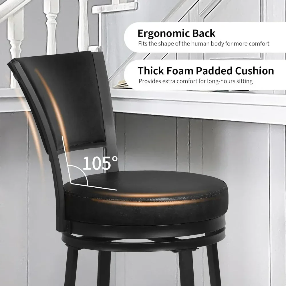 Bar Stools, 25" Swivel Bar Stools with Back, Counter Height Bar Stools Set of 2, Round Swivel Bar Chairs with Backs