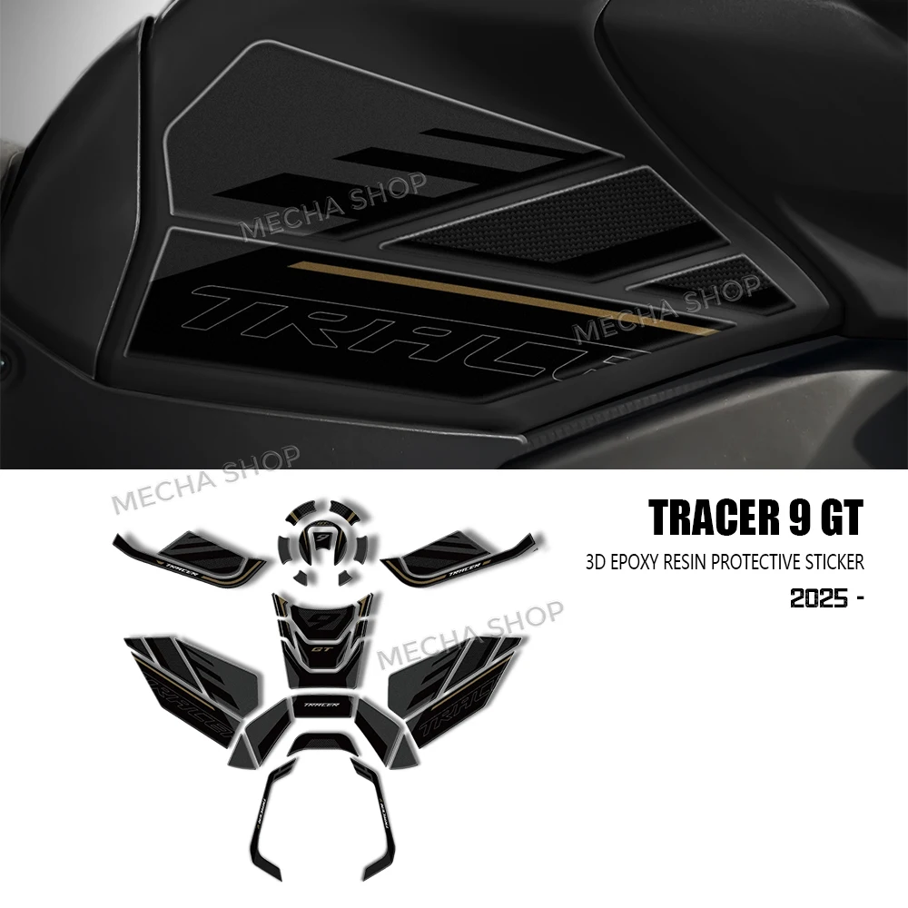 

For Tracer 9 GT 2025 Tracer 9GT Tech Black Tank Pad Motorcycle Accessories 3D Resin Sticker Protection Kit