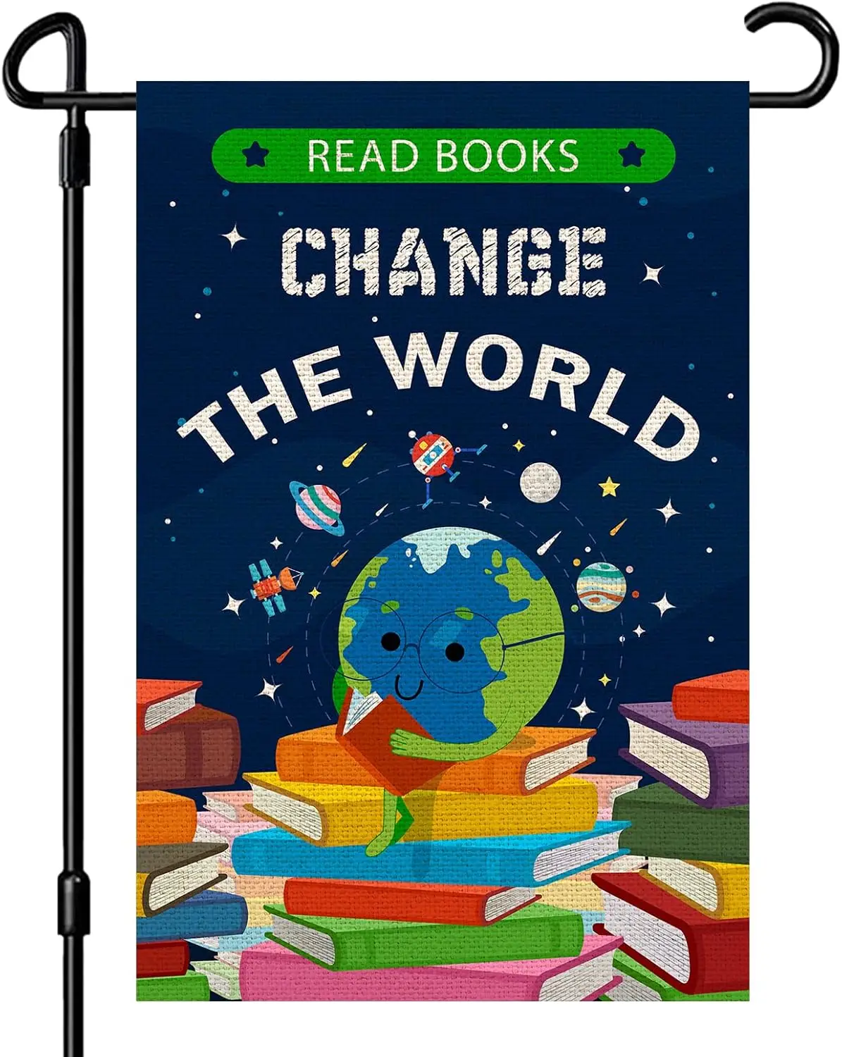 Read Books Change the World Garden Flag, Welcome Library Flag Sign, Read More Books Welcome Home Yard Lawn Sign Decor, Schoo jjp