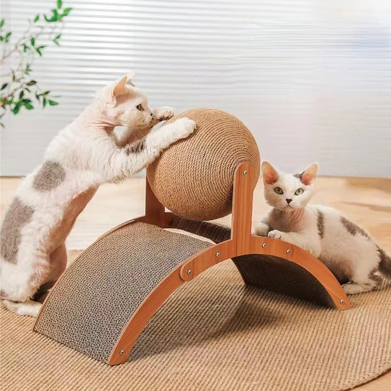 

Cat Grabbing Board Wooden Cat Climbing Frame Vertical Scratch Resistant Toy Rotating Sisal Rope Grabbing Ball Cat Tower