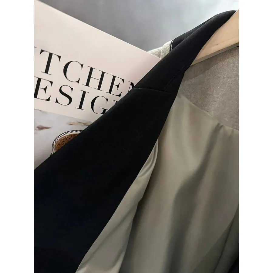 Elegant Grey Color Block Women's Suit Jacket High Quality Texture Fashionable Design Autumn Winter New Arrival Polyester Fiber