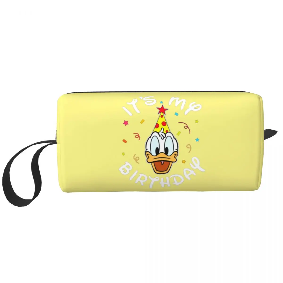 

Custom Kawaii Donald Duck Is My Birthday Travel Toiletry Bag Women Makeup Cosmetic Organizer Beauty Storage Dopp Kit