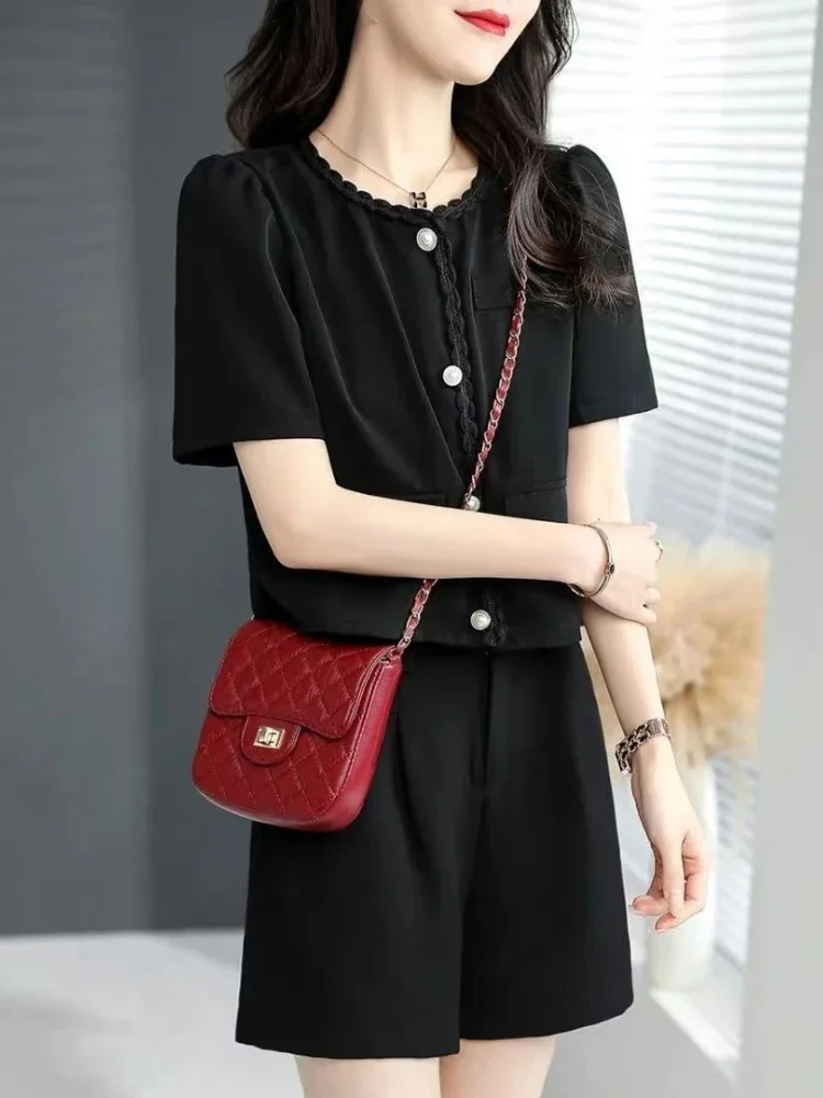 

С жакетом Элегантные мешковатые женские короткие комплекты из 2 предметов для вечеринок Новый координарованный топ и низ Тенденции Корейский стиль Комплект женских шорт