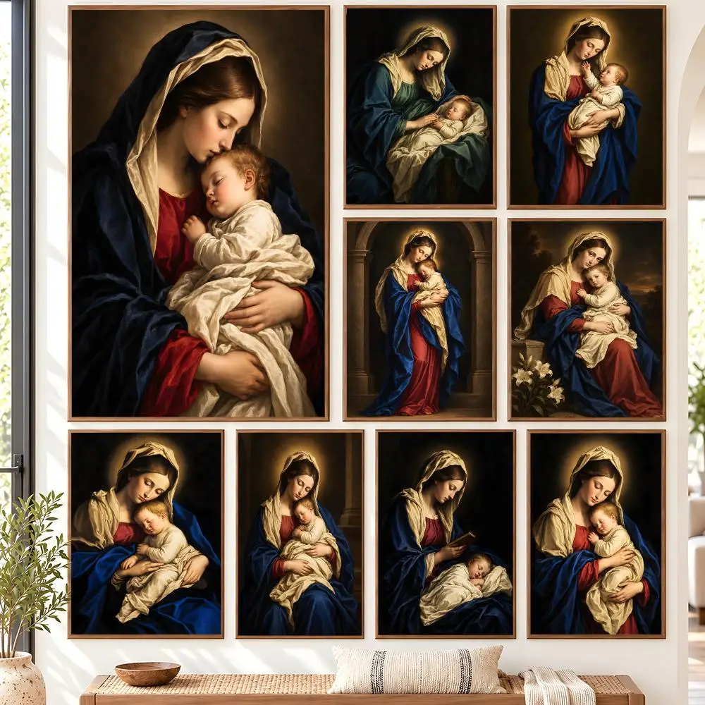 Classical Renaissance Madonna And Child Poster Self Adhesive Matte Wall Art Removable Home Room Decoration