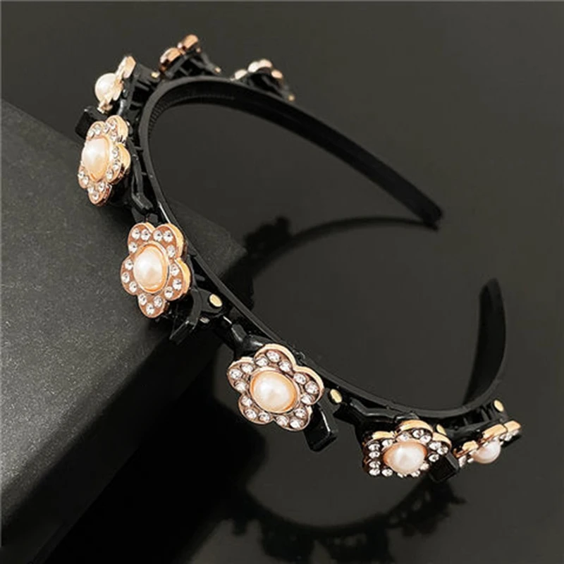 Women\'s Non-Slip Alice Hairband Pearl Headband Fashion Hair Bands Hoop Claws Clips Double Bangs Hairstyle Hair Accessories