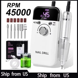 45000RPM Rechargeable Electric Nail Drill Machine Professional Nail Drills for Gel Nails Polish Portable Nail File Manicure Tool