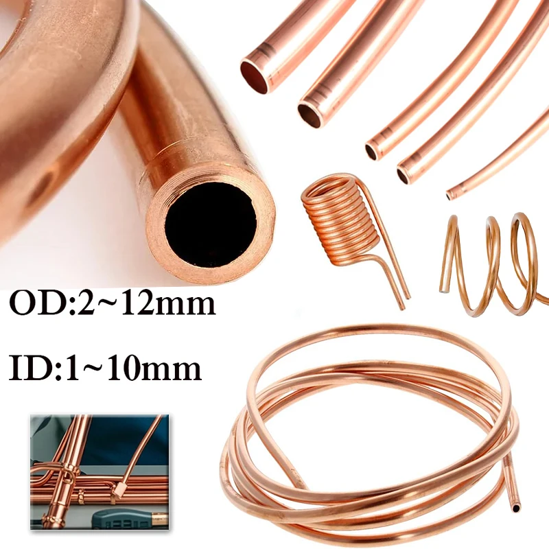 1M Soft Copper Tube Coil 2mm-12mm OD for Airs Conditioner Refrigeration DIY Cooling Projects, Pure Copper Pipe Wire Craft Making