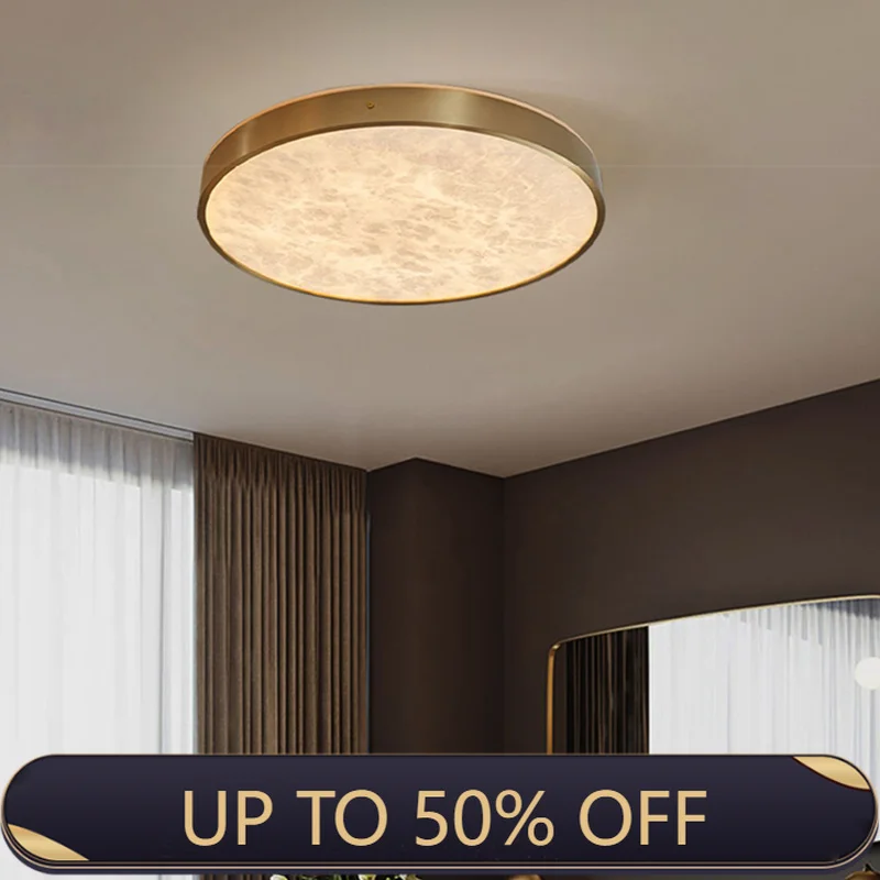 Nordic Postmodern Restaurant Kitchen Balcony Brass Ceiling Light Minimalist Bedroom Circular Marble LED Ceiling Light