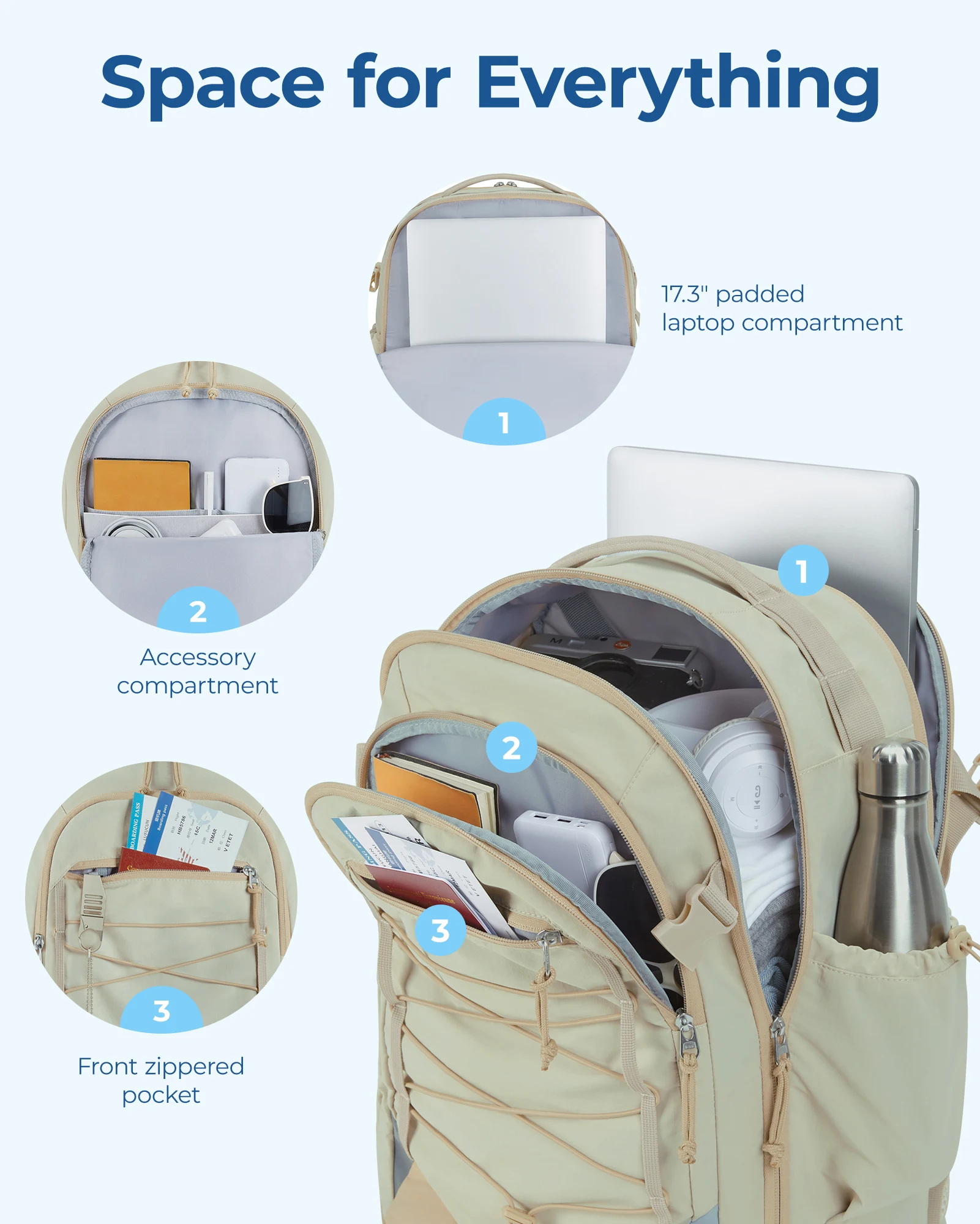 BAGSMART Carry On Travel Backpack 17.3 Inch Large Travel Backpack Carry-on Personal Item Backpack Travel Bag with Shoe Compartm