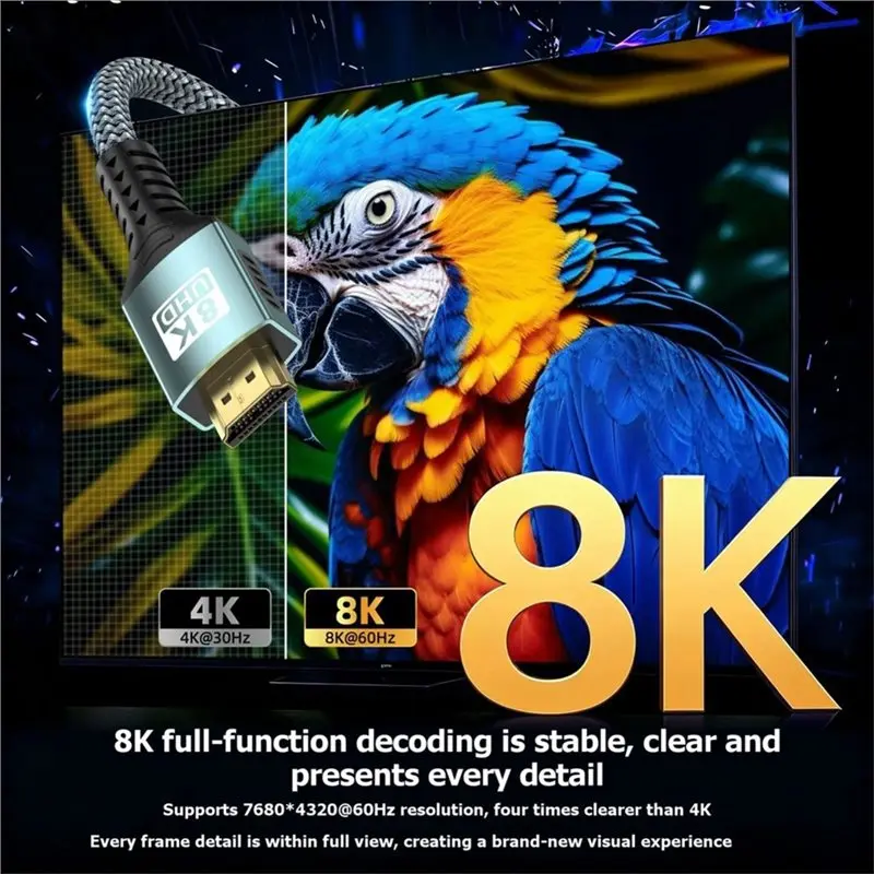 【VALENTINE's DAY】8K -Compatible 2.1 Cable Non Slip -Compatible 2.1 Cable 8K60hz 4K240hz 48Gbps UHD Video Cord For Laptop