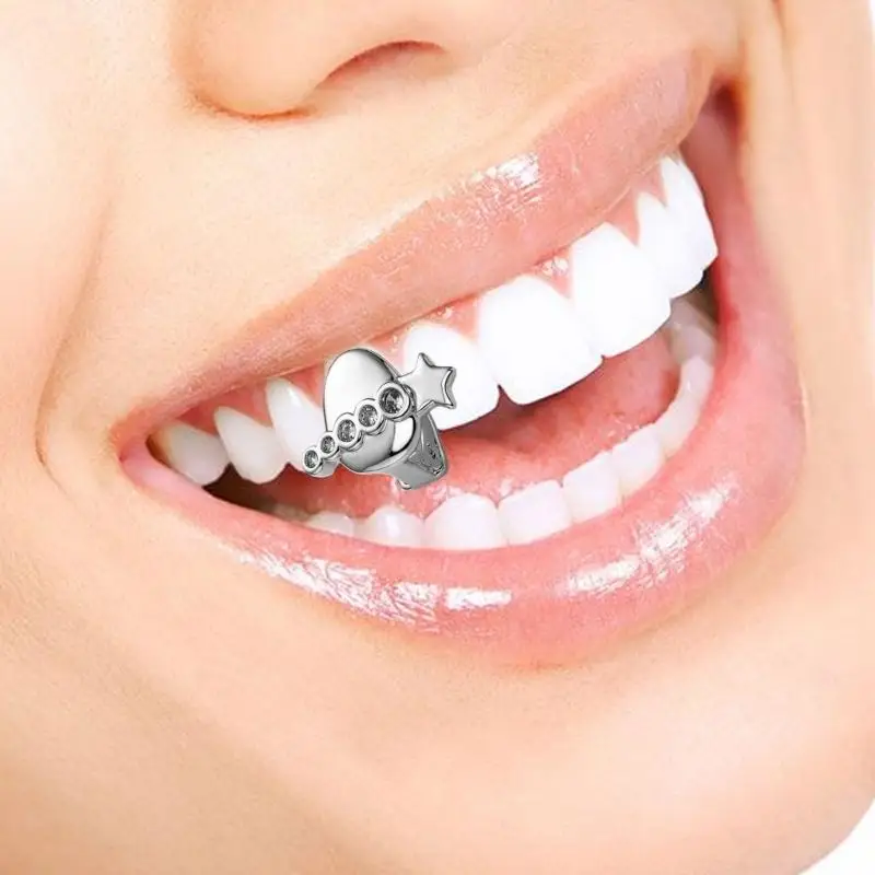 A52E Shining Star Single Tooth Grillzs For Men And Women Allergy Resistant Alloy Removable Toothjewely For Parties And Concerts