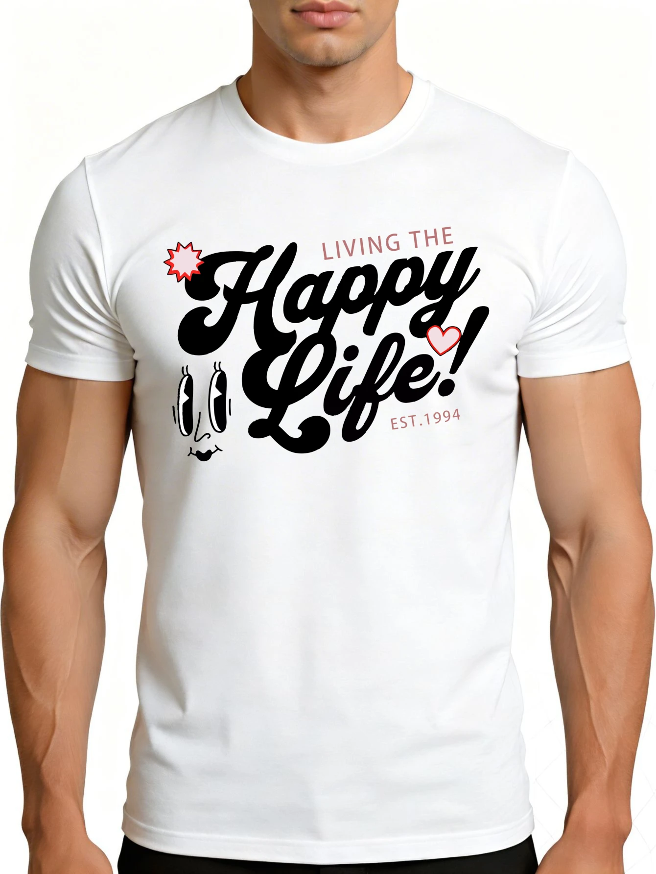 Men's Graphic T-Shirt - Breathable, Soft, Lightweight - Enjoying a Happy Life since 1994 - Retro Fun Graphic Casual Short Sleeve Summer Top, Gift for Him