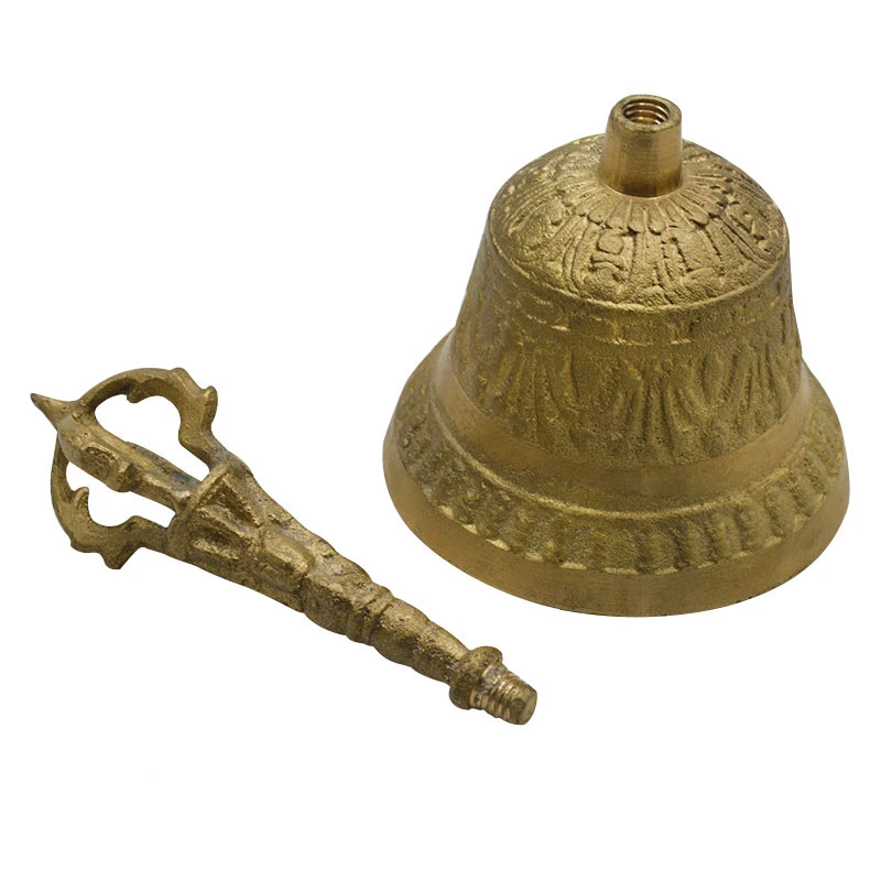 100% Brass Handicraft Large Engraved Hand Bell Produces Loud and Clear Sound School Meditation Church Bronze Bell Creative Gift