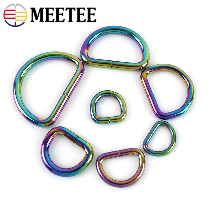 5/10Pcs 13-38mm Rainbow Metal D Ring Buckle Bag Belts Clasp Connector Handbag Strap Dog Collar Webbing DIY Hardware Accessories