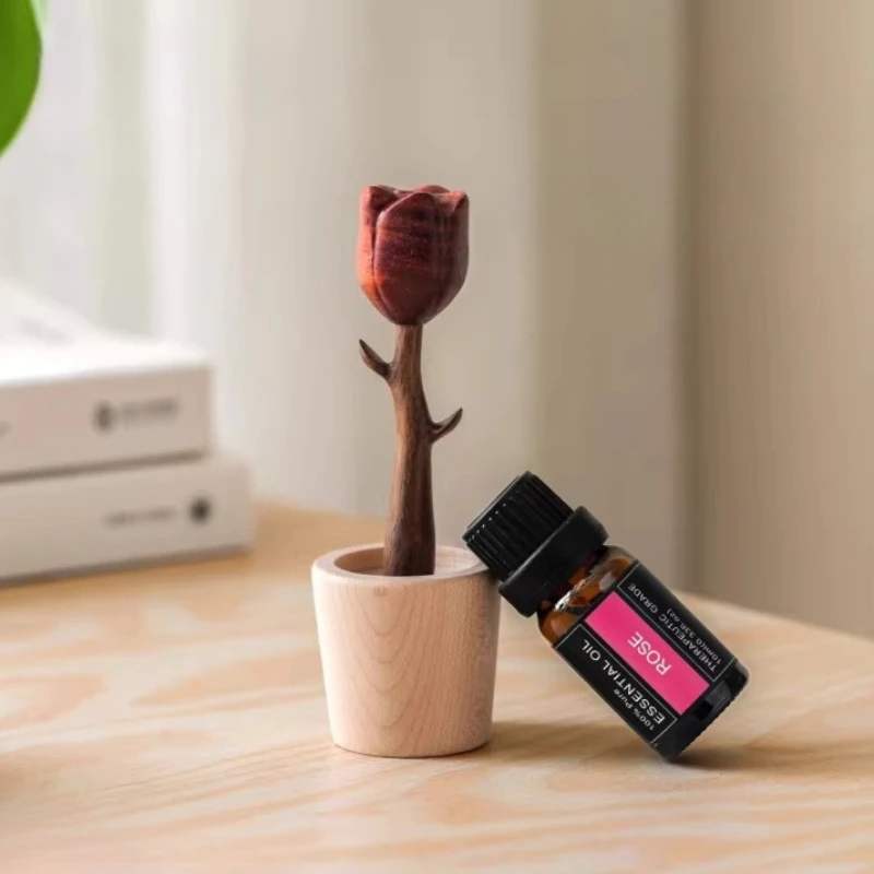 

Аромадиффузор из массива дерева «Красная роза», креативный подарок на день рождения, настольный аромадиффузор, украшение для дома, аксессуары для ароматерапии в помещении