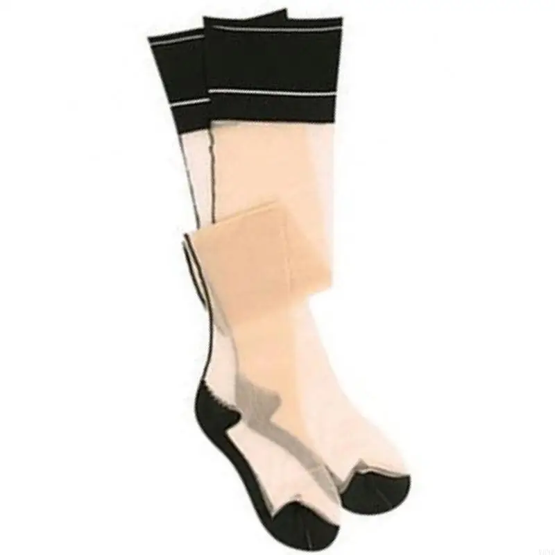 Y3NE transparentes para mujeres costura espalda High Stockings Contraste Top Heel Cuban Backseam costado los