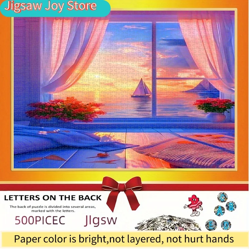 

Пазл, бумажный пазл-головоломка своими руками, пазл с изображением заката, морского пейзажа, парусной лодки, окна, сцены отдыха, пазл для взрослых, подходит для домашнего отдыха