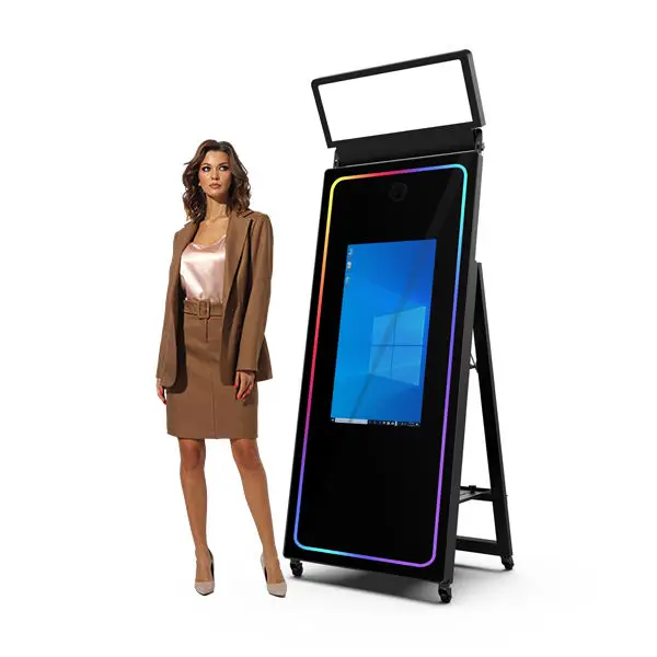 Photobooth32 Inch Screen Mirror Selfie Photo Booth Machine With Built-in For HD SLR Camera Instagram 2024 Social Media
