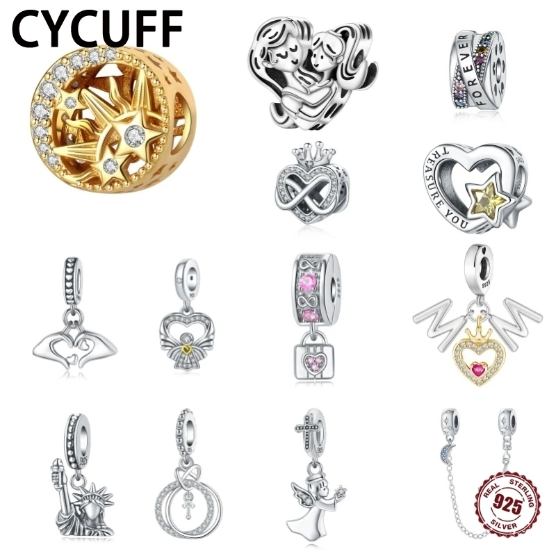 Sparkling Sterling Silver Infinity and Love MOM pendant Charm Fit Original Bracelets & Necklace 925 Silver Bow Charm Jewelry DIY