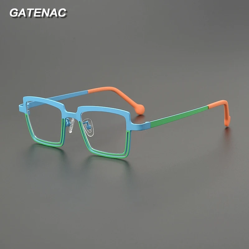

Gatenac Handmade Pure Titanium Glasses Frame Men Square Quality Ultra Light Eyeglasses Frame Women Luxury Brand Designer Eyewear