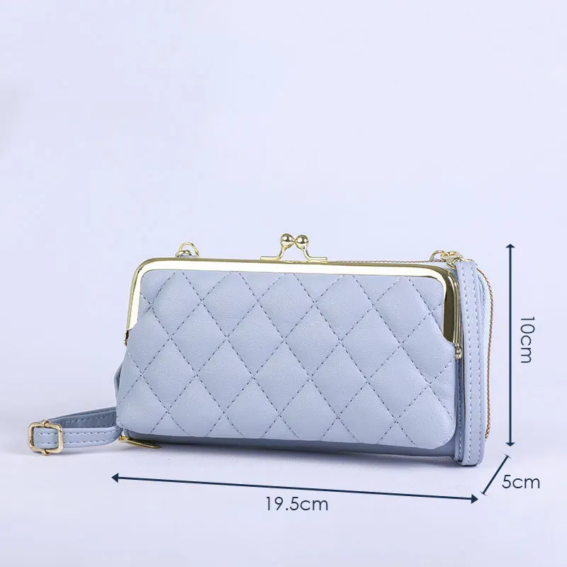 Women Fashion Quilted Multi Pockets Handbag Shopping Zipper Mobile Phone Card Purse Lattice Embroidery Line Diagonal Bag