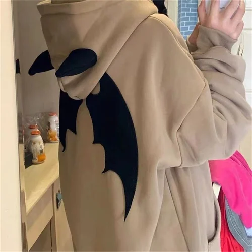 Imagen 2 del producto Sudaderas con capucha Devil para hombre y mujer, estilo oscuro, Vintage, Harajuku, sudadera con cremallera, ropa informal estilo Hip Hop, cárdigan Grunge estético Y2k