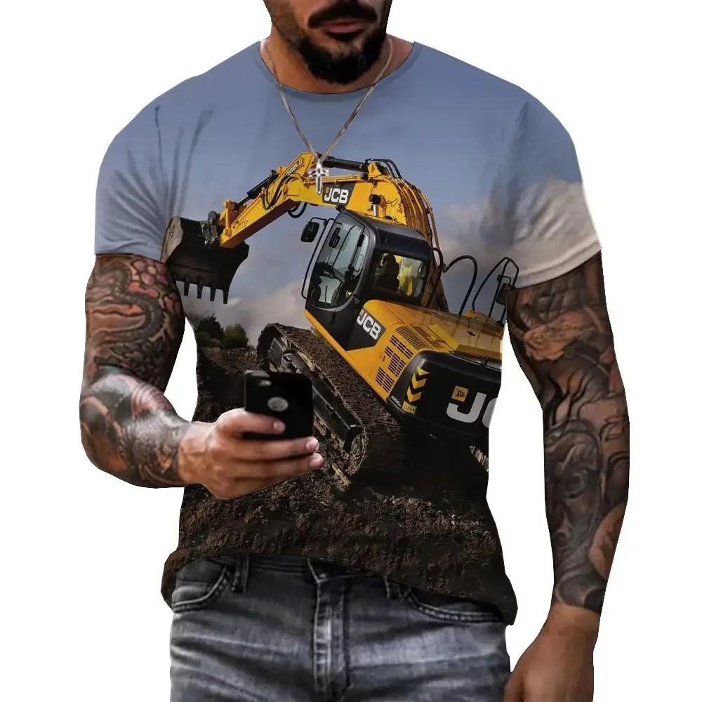 New Heavy Equipment Tractor Excavator 3d Printing T-shirt Men's Children's Summer Outdoor Leisure Harajuku Style Sports Thin Top